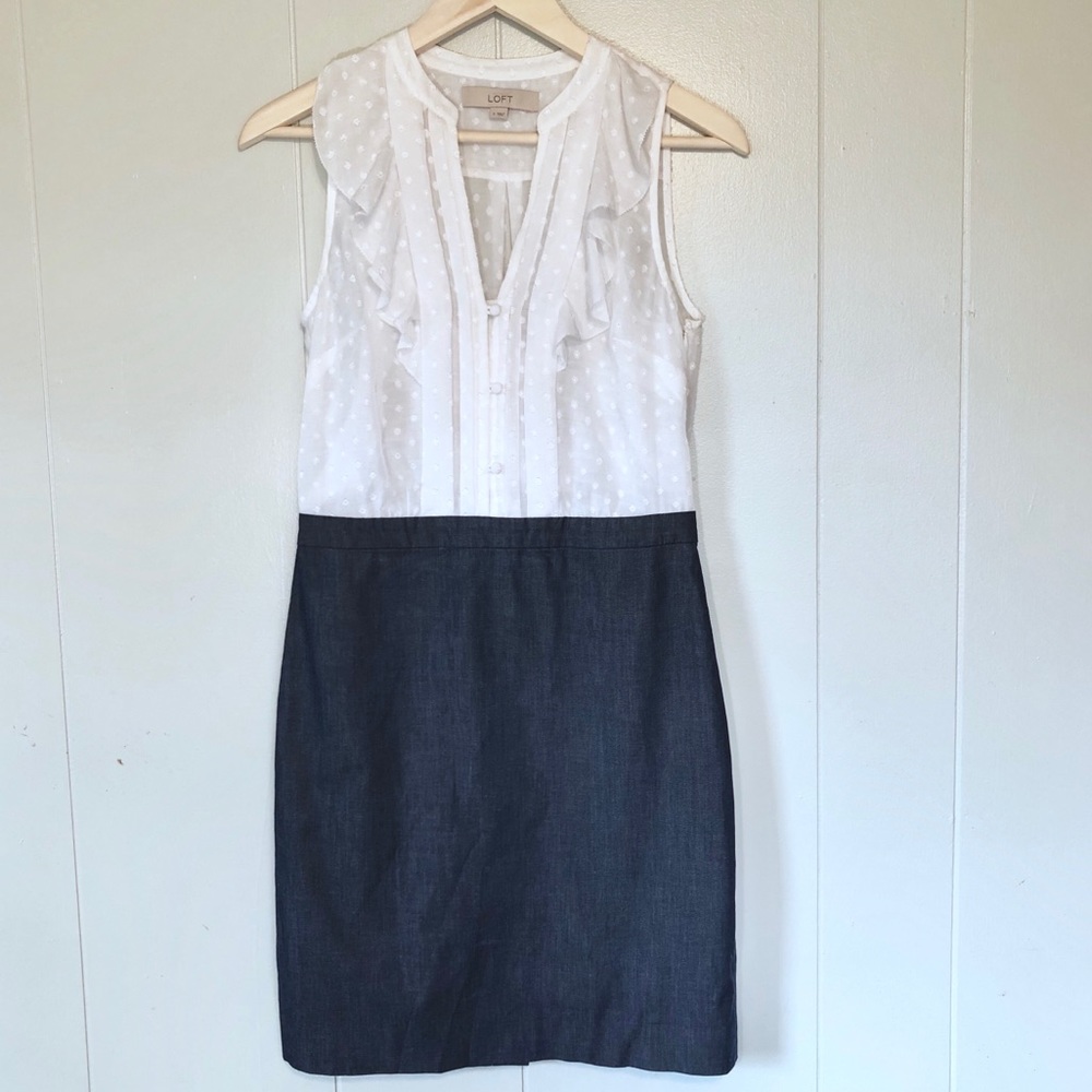 Loft denim and white dress. Size 2.